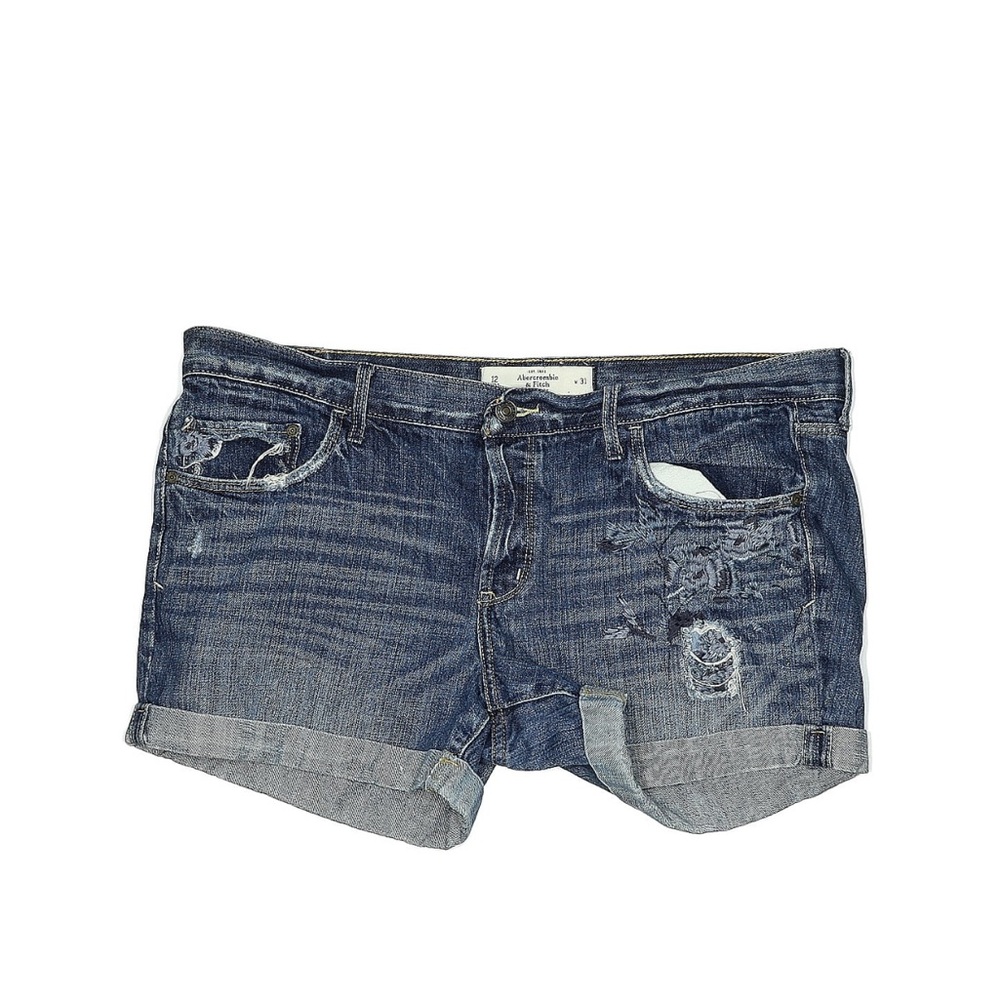 Abercrombie & Fitch Blue Mid Rise Jean Shorts Distressed Cuffed